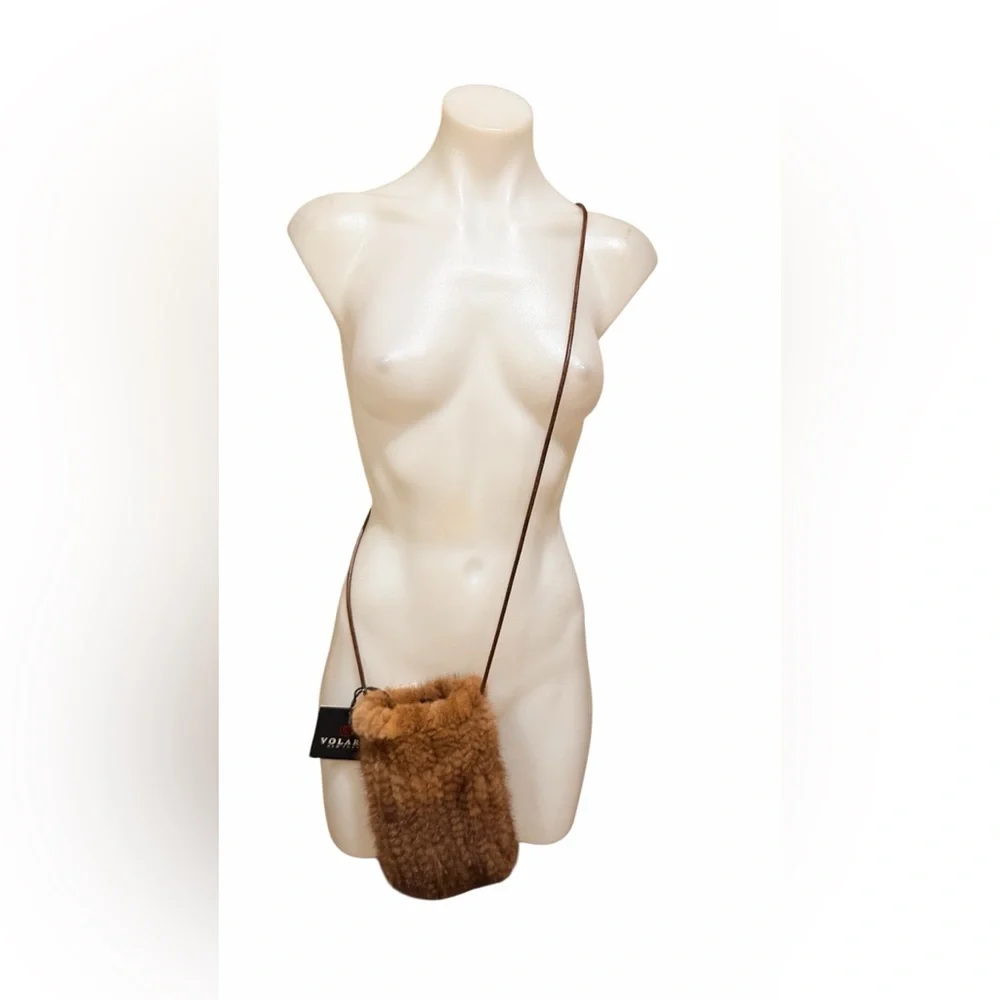 Y2K Real Mink Fur Mini Crossbody Bag Brown Glam Luxe NWT